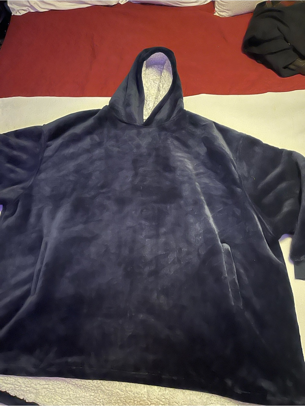 Men's Plush Hooded Sherpa Pullover Jacket - Navy-